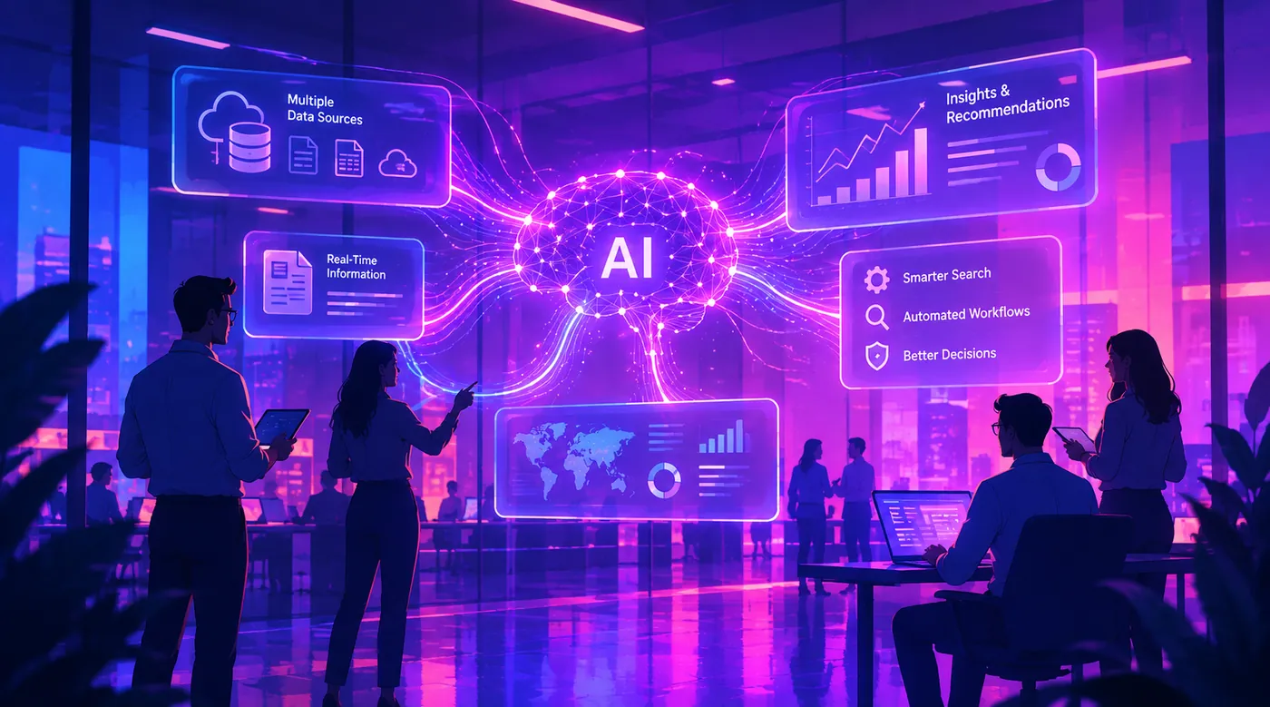 Team connecting data sources through an AI hub